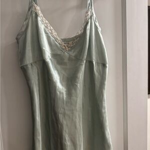 George Satin Slip Dress in Sage Green with Lace Trim